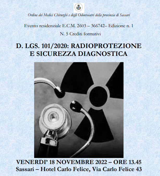 locandina Sassari, Evento E.C.M. "D. LGS. 101/2020: radioprotezione e sicurezza diagnostica"